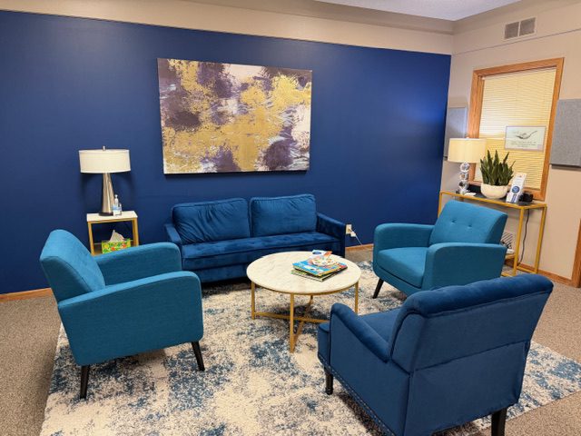 Contemporary lounge with abstract artwork